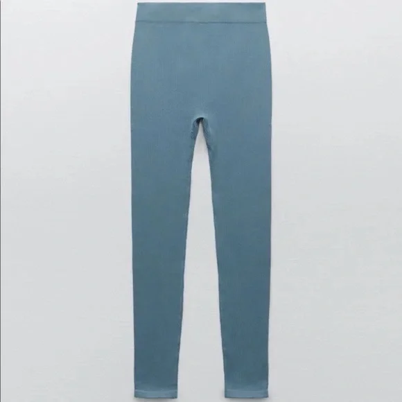Zara SEAMLESS HIGH WAIST LEGGINGS WITH HOOK-AND-EYE FASTENINGS BLUE XS/S NEW - Picture 15 of 16